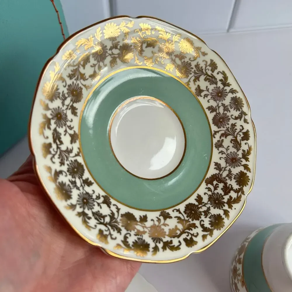 Paragon Royal Warrant Mint Gold Bone China Teacup Saucer Trio